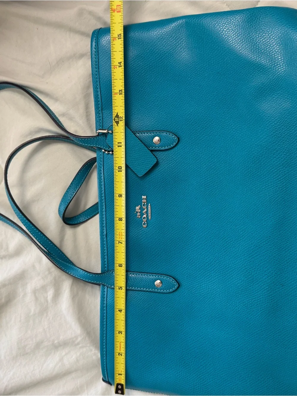 Coach Pebbled Leather Tote in Teal Blue